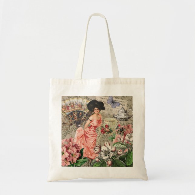 Bolsa Tote Mulher Victoriana Café Clássica Rosa (Frente)