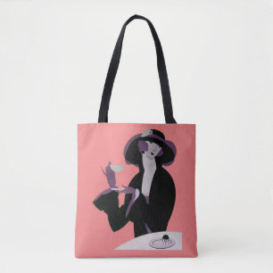 Bolsa Tote Mulher Vintage Art Déco, Chá da Tarde e Cupcake