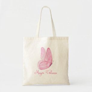 Bolsa Tote Mulher Virtuosa da Borboleta de Aquarela Rosa