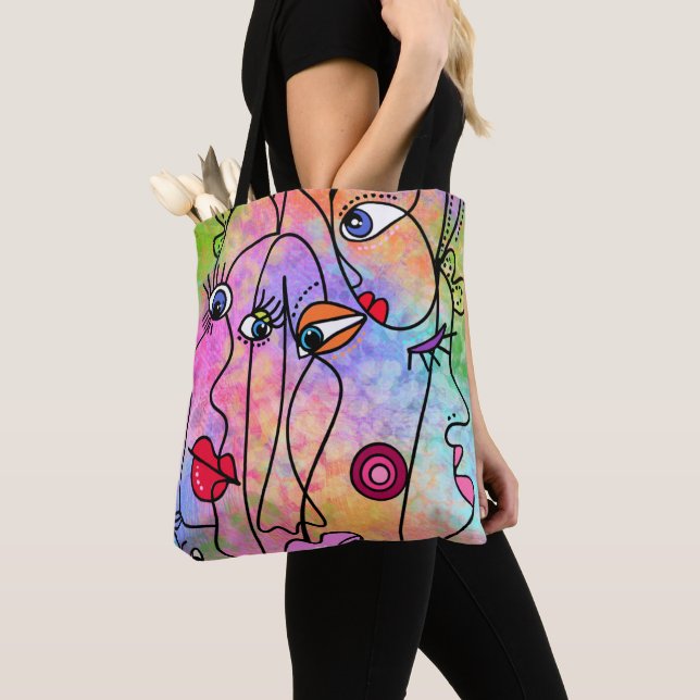 Bolsa Tote Mulheres abstrato enfrentam humor - Estilo Cubismo (Close Up)