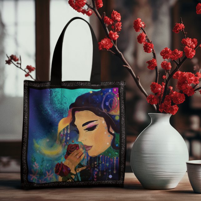 Bolsa Tote Mulheres caprichosas com rosas (Whimsical women with roses tote bag front page
)