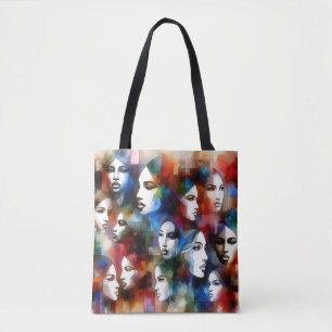 Bolsa Tote mulheres enfrentam abstrato aquarelas pop