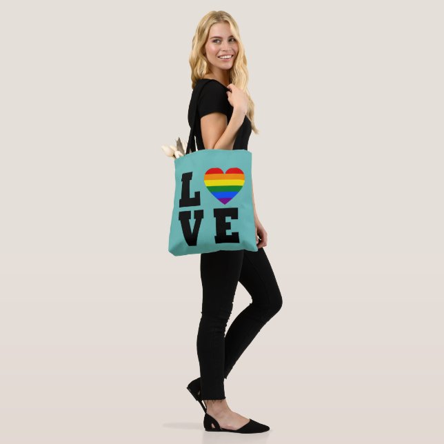 Bolsa Tote Mulheres Trendentes Empilhadas Amor Arco-Íris Azul (No(a) Modelo)