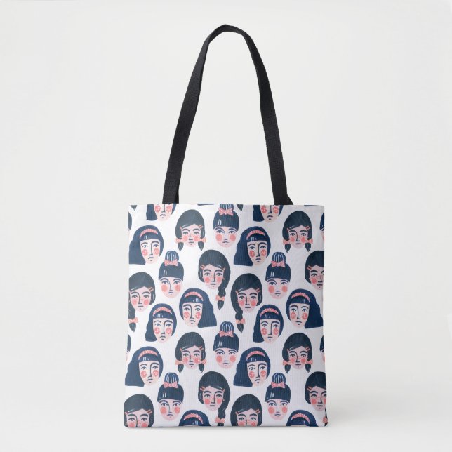 Bolsa Tote Mulheres Whimsical: Cartoon Face Art (Frente)