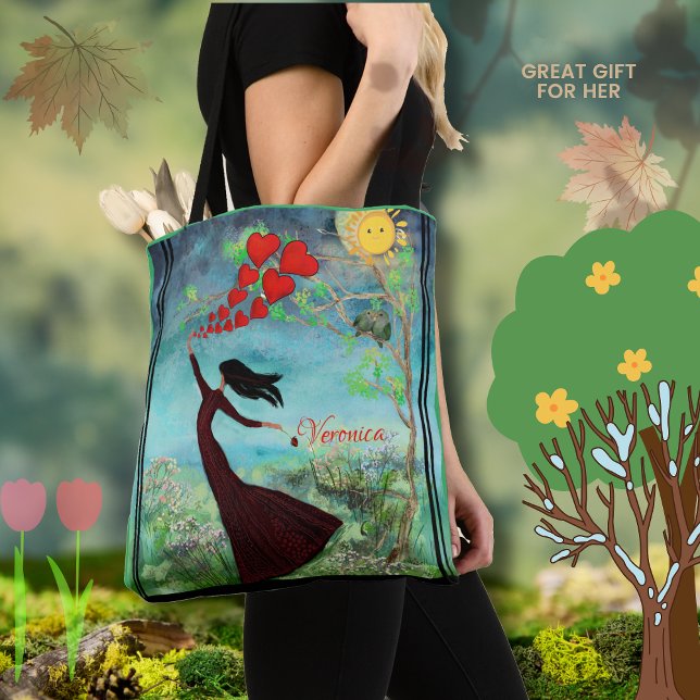 Bolsa Tote Mulheres Whimsical Liberando Corações (Whimsical Women Releasing Hearts Tote Bag)