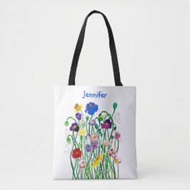 Bolsa Tote Multi-colored Wild Poppy Watercolor Personal