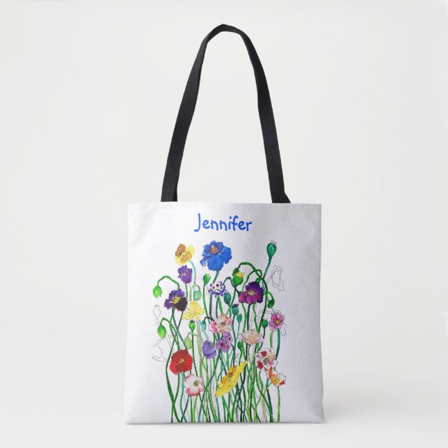 Bolsa Tote Multi-colored Wild Poppy Watercolor Personal (Frente)