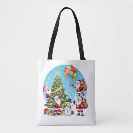 Bolsa Tote **“Multi-Santa Christmas Fun – 3D Cartoon Transpar