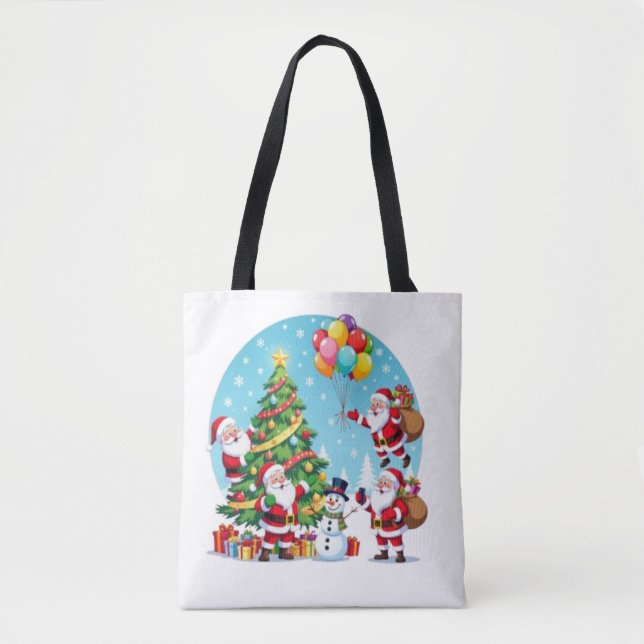 Bolsa Tote **“Multi-Santa Christmas Fun – 3D Cartoon Transpar (Frente)