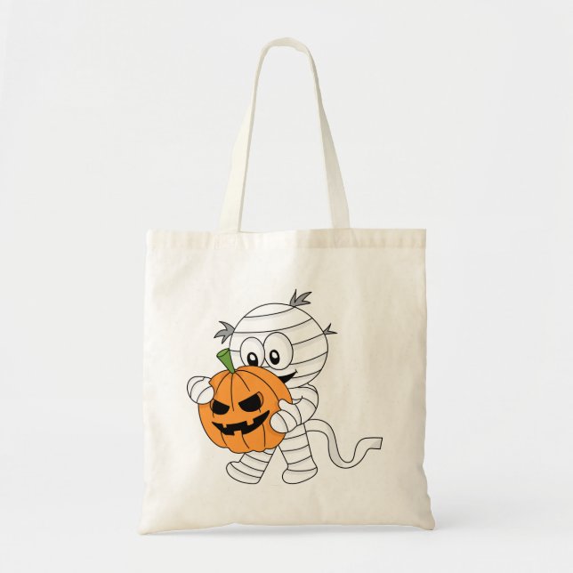 Bolsa Tote Múmia de Cartoon Laranja Spooky Com Pumpkin (Frente)