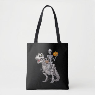 Bolsa Tote Múmia de Esqueleto Montando Dinossauro T rex Hallo