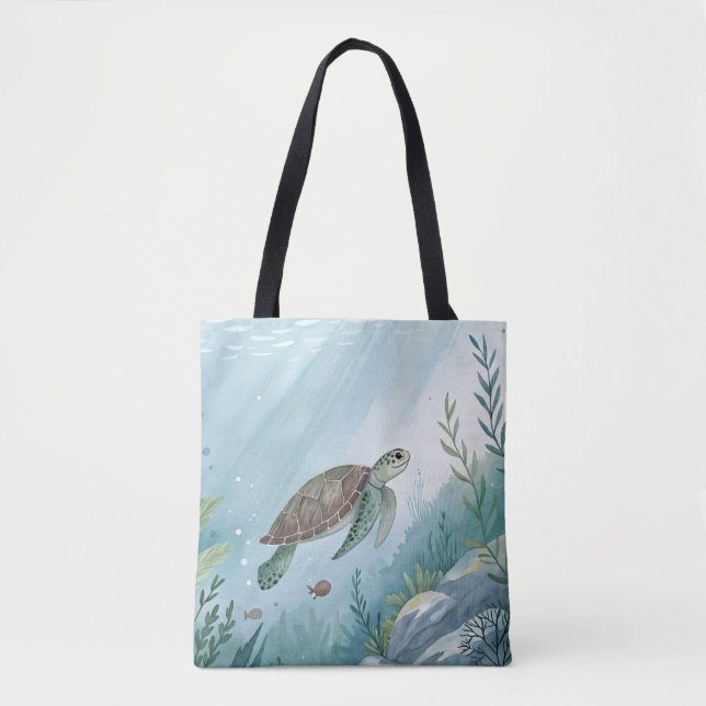 Bolsa Tote Mundo submarino com tartaruga (Frente)