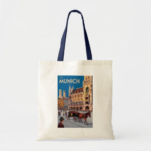Bolsa Tote Munique Alemanha Marienplatz Viagem Arte Vintage