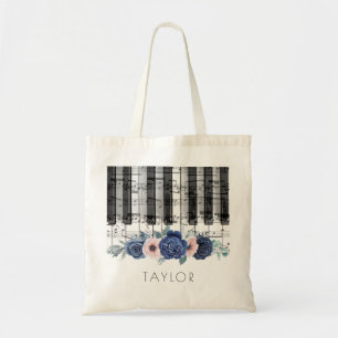 Bolsa Tote music piano blue and pink flowers