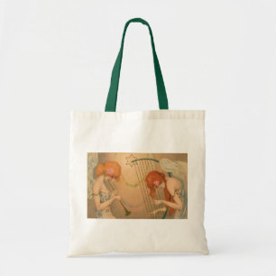 Bolsa Tote Música Antiga Anjos Músicos Flauta Harpa Vitoriano