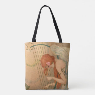 Bolsa Tote Música Antiga Anjos Músicos Flauta Harpa Vitoriano