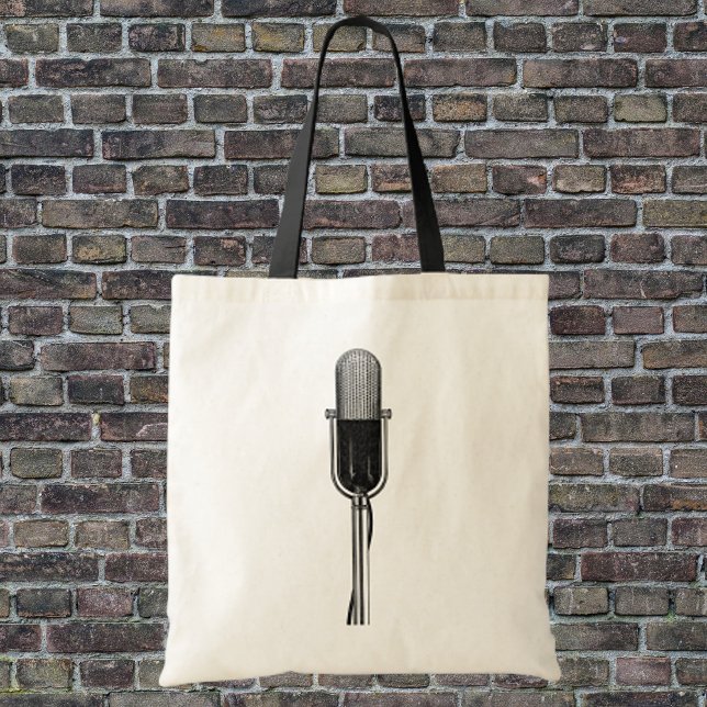 Bolsa Tote Música Antiga, Microfone Retro à Moda Antiga (Criador carregado)