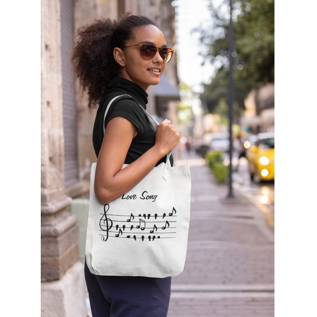 Bolsa Tote Música de amor, pássaros sentados entre as notas m (Criador carregado)