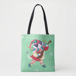 Bolsa Tote Música de Natal Elf Cat Green