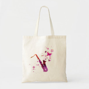 Bolsa Tote Música e borboletas bonitinhas saxofônicas