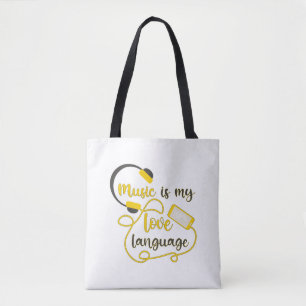 Bolsa Tote Música é minha língua amorosa, frase romântica