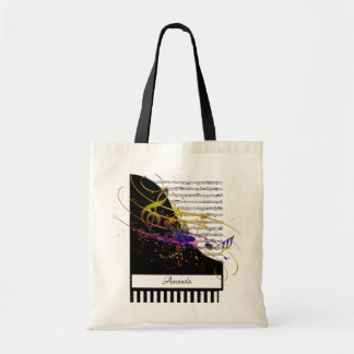 Bolsa Tote Música em aquarela personalizada para piano