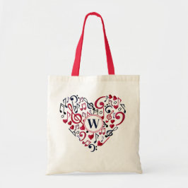 Bolsa Tote Música Notas Clefs Musical Love Heart Monogramas