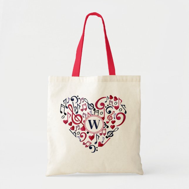 Bolsa Tote Música Notas Clefs Musical Love Heart Monogramas (Frente)
