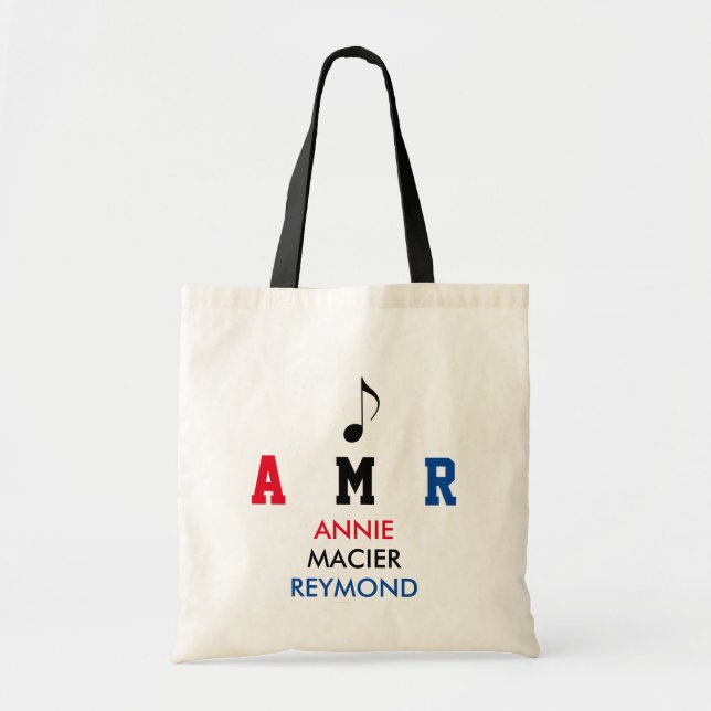 Bolsa Tote música personalizada / monograma / iniciais person (Frente)