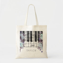 Bolsa Tote música piano azul aquarela