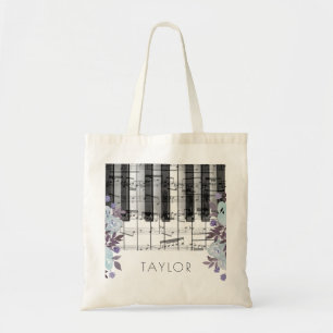 Bolsa Tote música piano azul nome floral