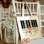 Bolsa Tote música piano cor-de-rosa<br><div class="desc">saco de nomes personalizados para piano floral de música</div>