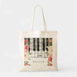 Bolsa Tote música piano flores decoração