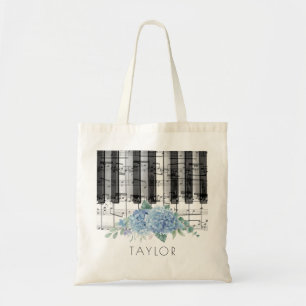 Bolsa Tote música piano Hydrangea flores nome