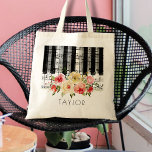 Bolsa Tote música piano watercolor<br><div class="desc">saco de nomes personalizados para piano floral de música</div>