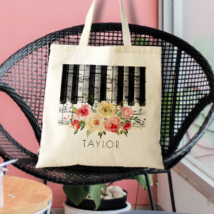 Bolsa Tote música piano watercolor