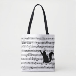 Bolsa Tote Música Preta para Cat On Sheet