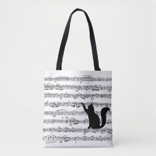 Bolsa Tote Música Preta para Cat On Sheet