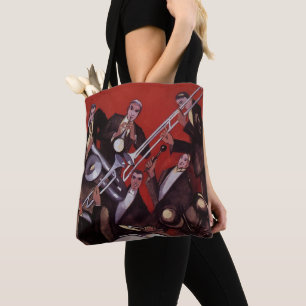 Bolsa Tote Música Vintage, Art Deco Banda de Jazz Tocando