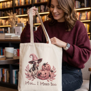 Bolsa Tote Muu Quero Dizer Bú Bruxa Vaca Abóboras Rosa