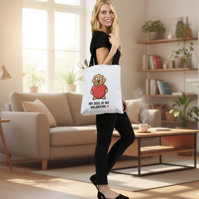 Bolsa Tote My Dog Is My Valentine | Cute Unisex Dog Lover Shi (Criador carregado)