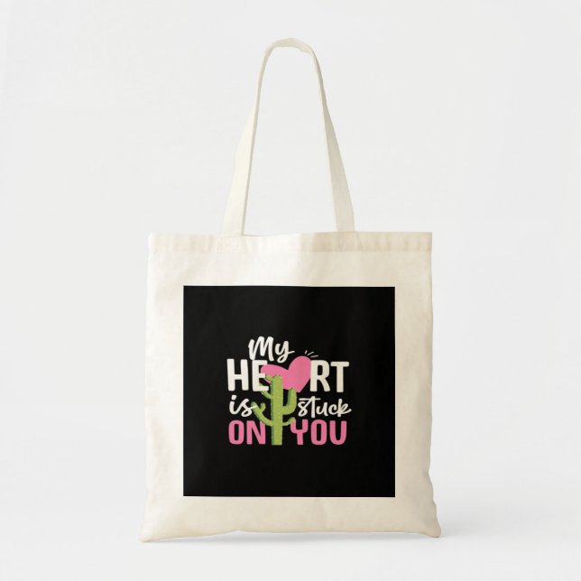 Bolsa Tote My Heart Is Stuck On You Cactus Heartfelt Design  (Frente)