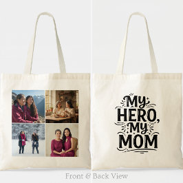 Bolsa Tote My Hero My Mom Bold Four Photo Personalized Grid