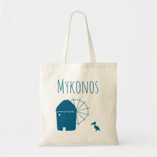 Bolsa Tote Mykonos, Grécia: Iconic Windmill e pássaros peli