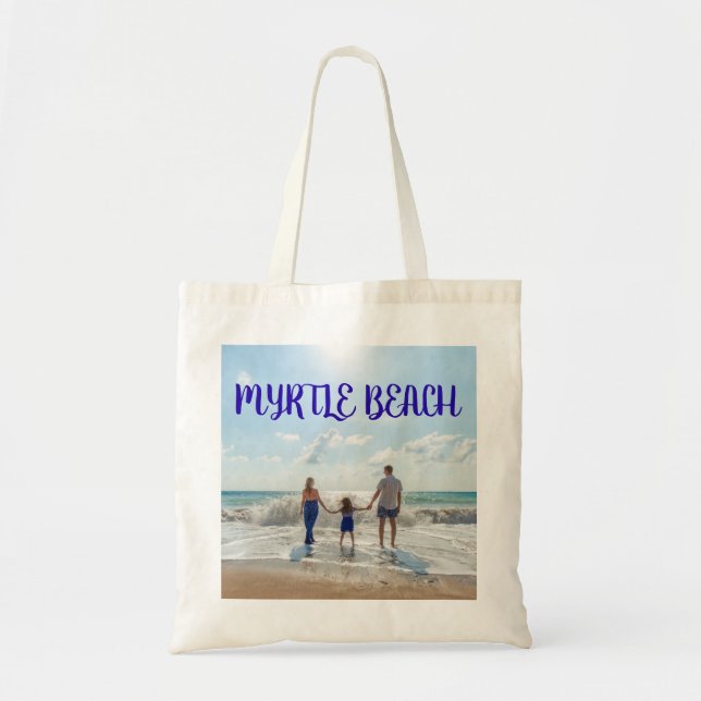 Bolsa Tote Myrtle Beach Souvenir Sand e Surf com Família (Frente)