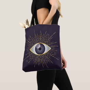 Bolsa Tote Mystic Mau Eye Nazar Mati Dourado e Violeta
