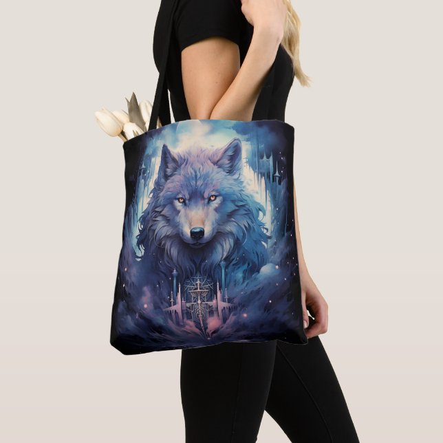 Bolsa Tote Mystic Moon Wolf Guardian (Close Up)