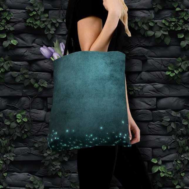 Bolsa Tote Mystic Twilight Stars | Brilho verde-claro profund (Criador carregado)