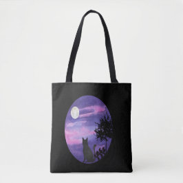 Bolsa Tote Mystical Cat Under Moon – Dreamy Purple Night Wate