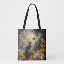 Bolsa Tote Mystical Pumpkin Raven - Fall Forest Magic